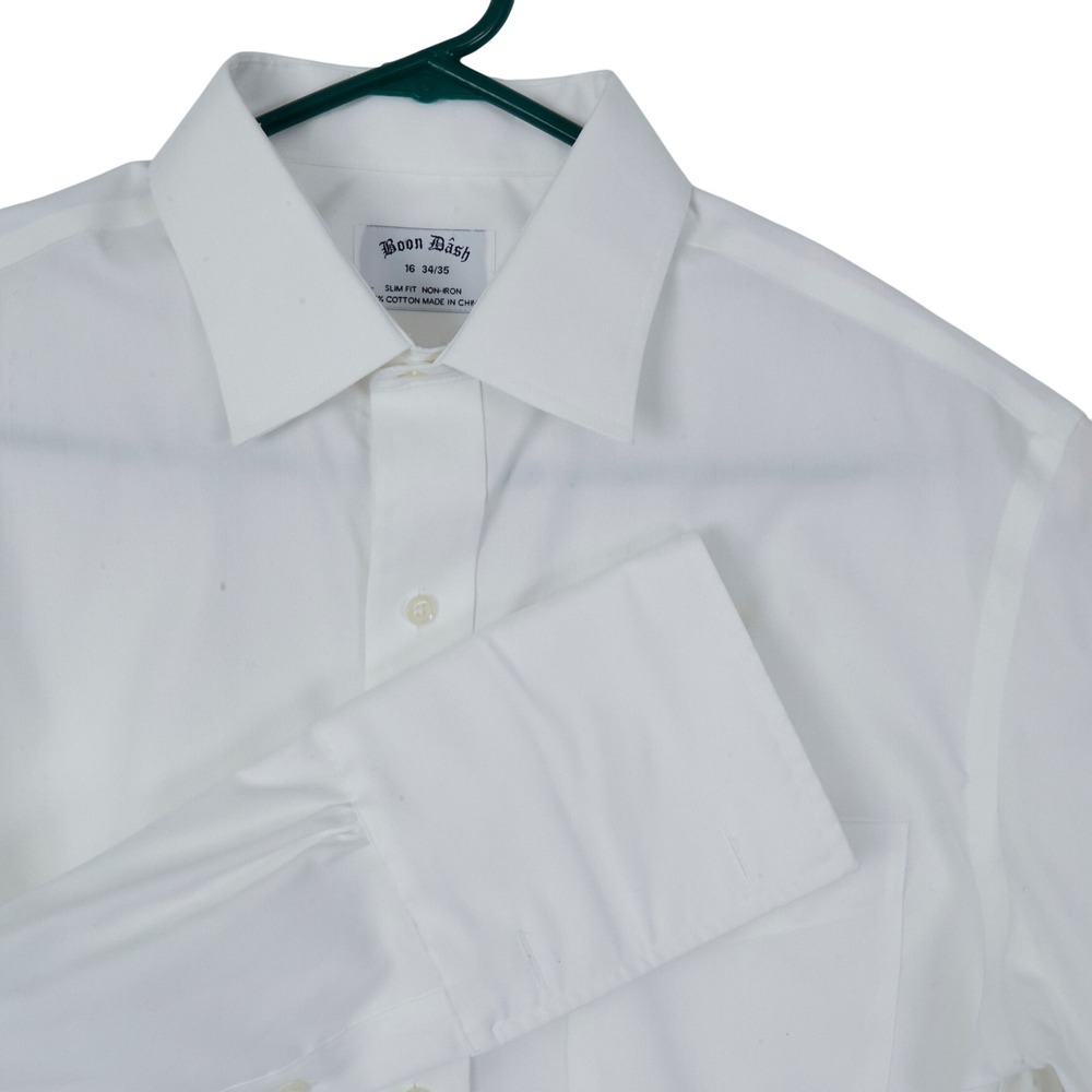 Boon Dash Dress Shirt Mens 16 34/35 White Slim Fit French Cuff Non-Iron Cotton
